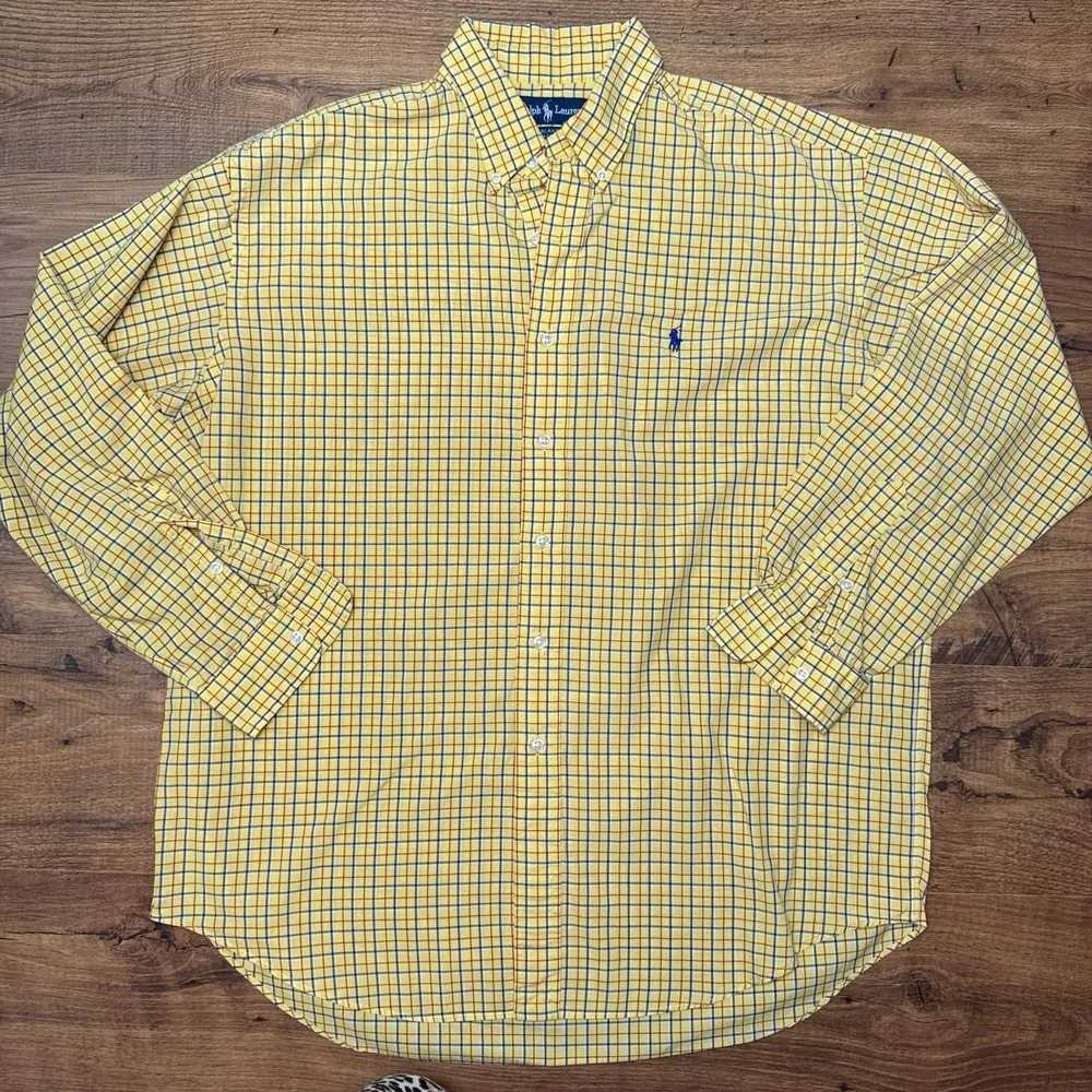 Polo Ralph‎ Lauren Blake Shirt Mens L Button Up Yellow Plaid Retro Y2K Career
